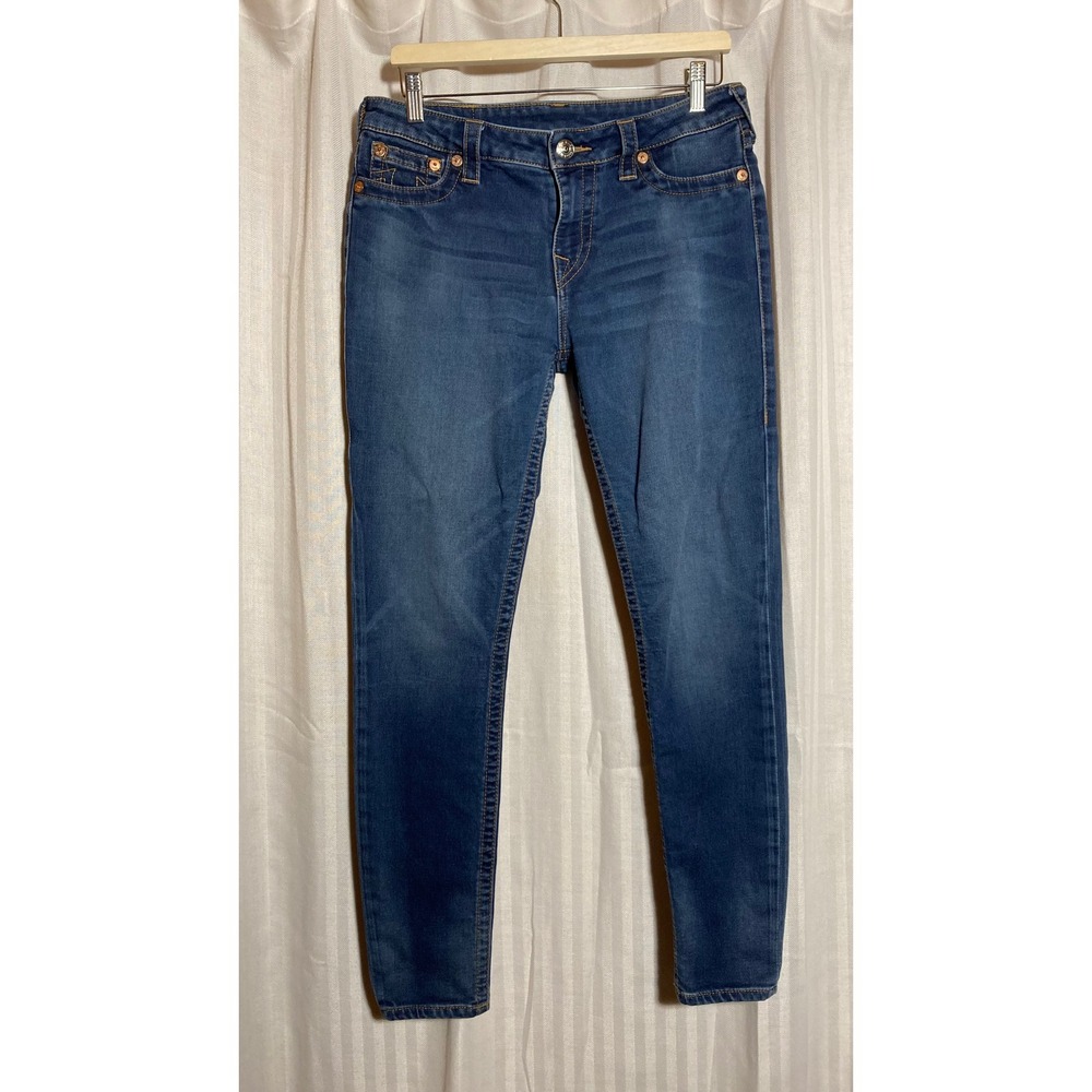 True Religion Womens Super Skinny Jeans Medium Wash Blue Denim Size 30 Stretch